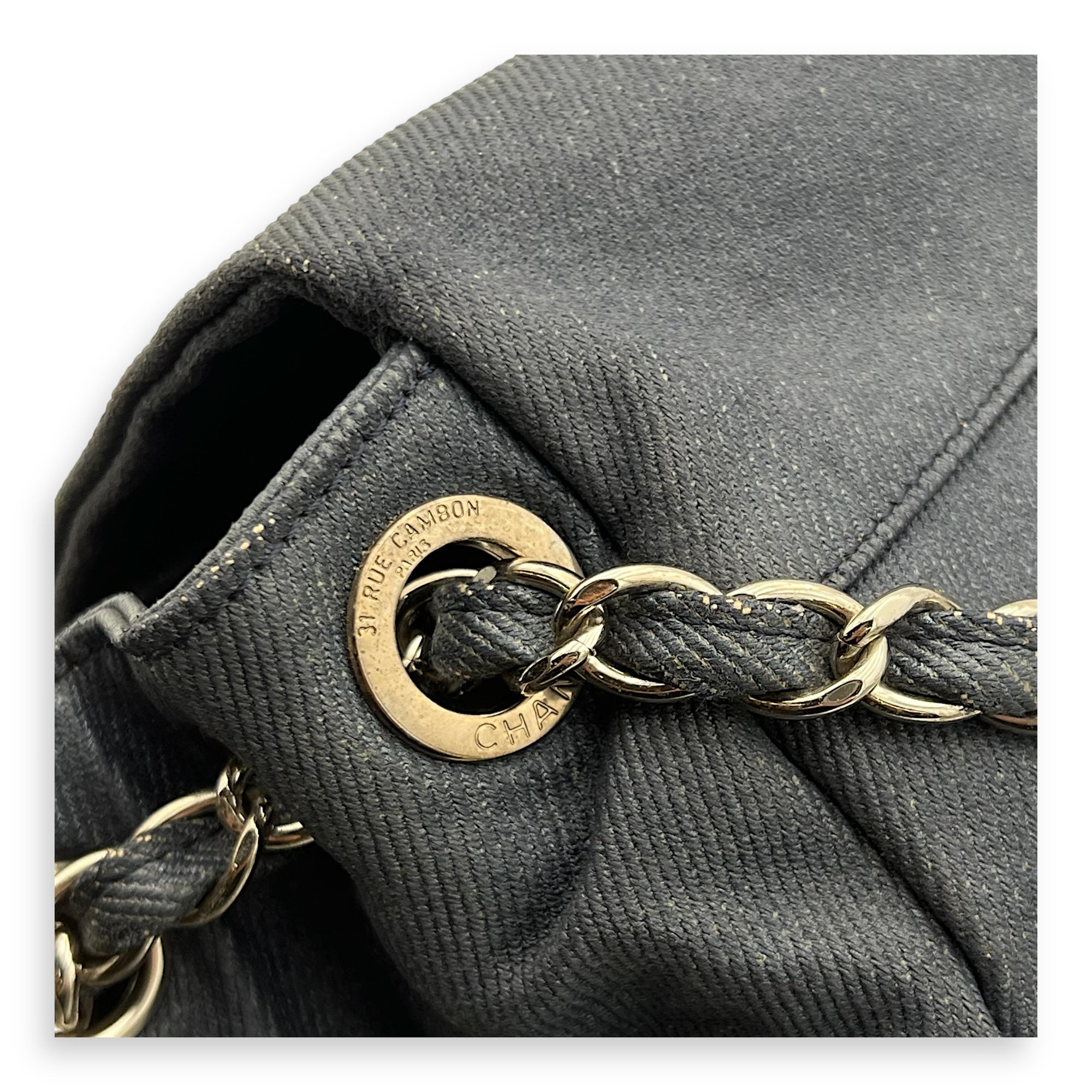 Accordion Shoulder Bag Blue in Denim, Silver hardware