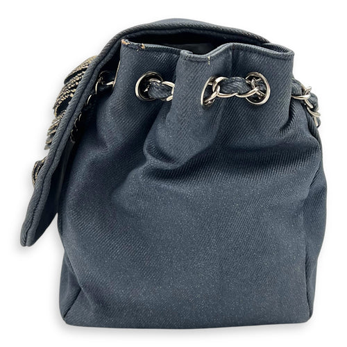 Accordion Shoulder Bag Blue in Denim, Silver hardware