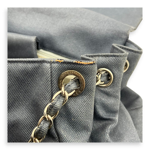 Accordion Shoulder Bag Blue in Denim, Silver hardware