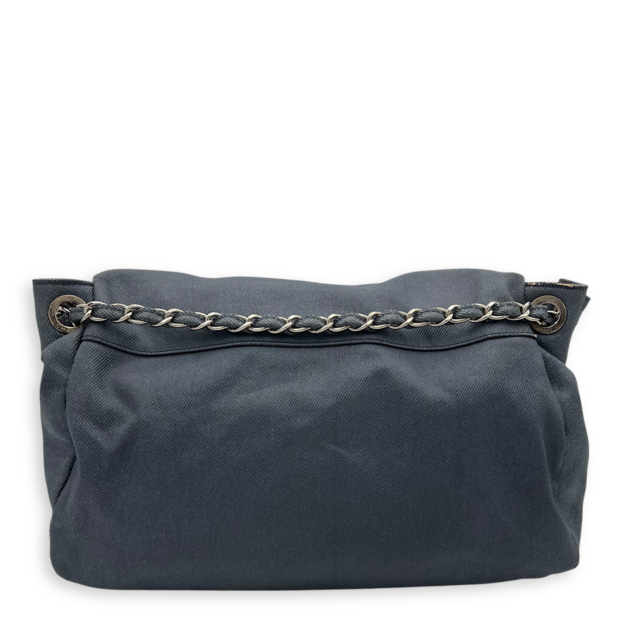 Accordion Shoulder Bag Blue in Denim, Silver hardware