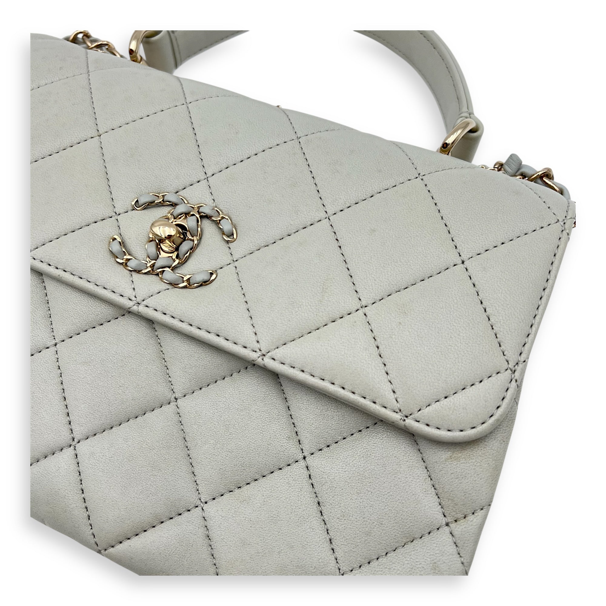 Trendy CC Top Handle Bag Blue in Lambskin, Gold hardware