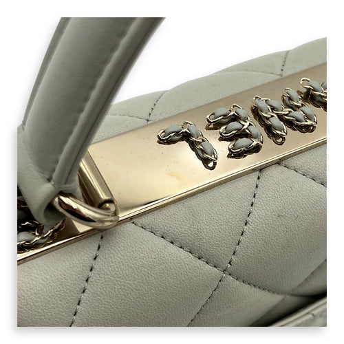 Trendy CC Top Handle Bag Blue in Lambskin, Gold hardware