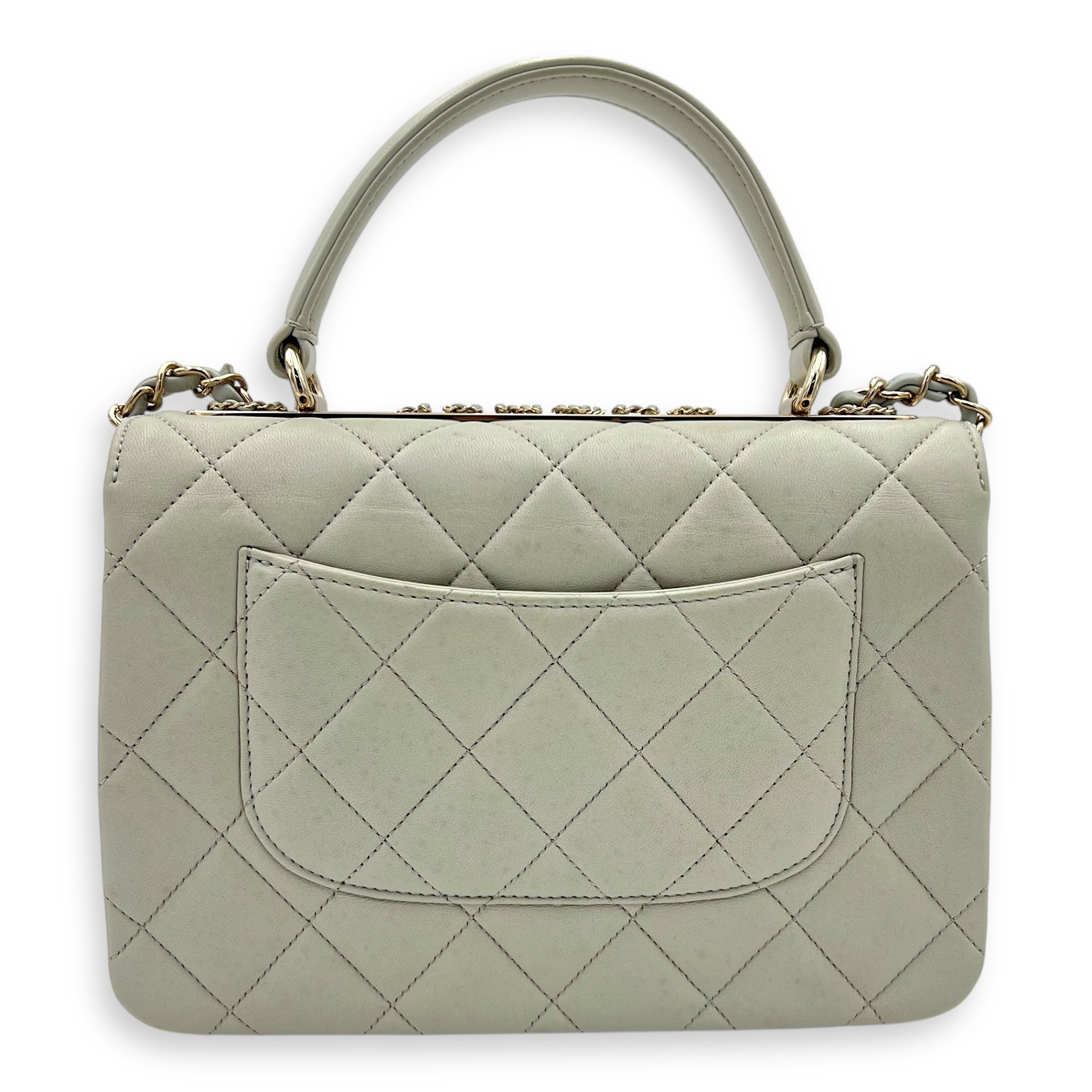 Trendy CC Top Handle Bag Blue in Lambskin, Gold hardware