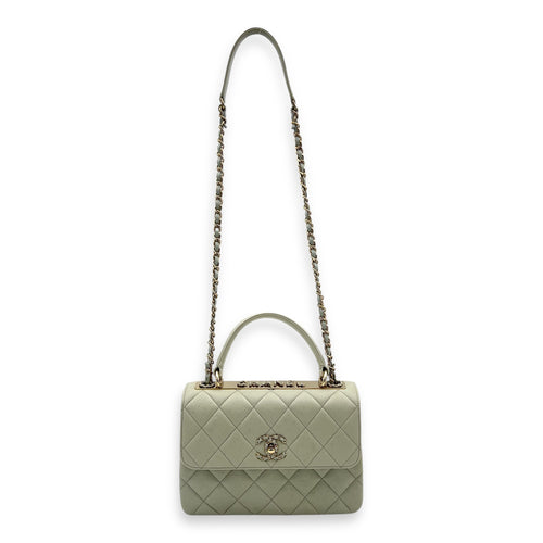 Trendy CC Top Handle Bag Blue in Lambskin, Gold hardware