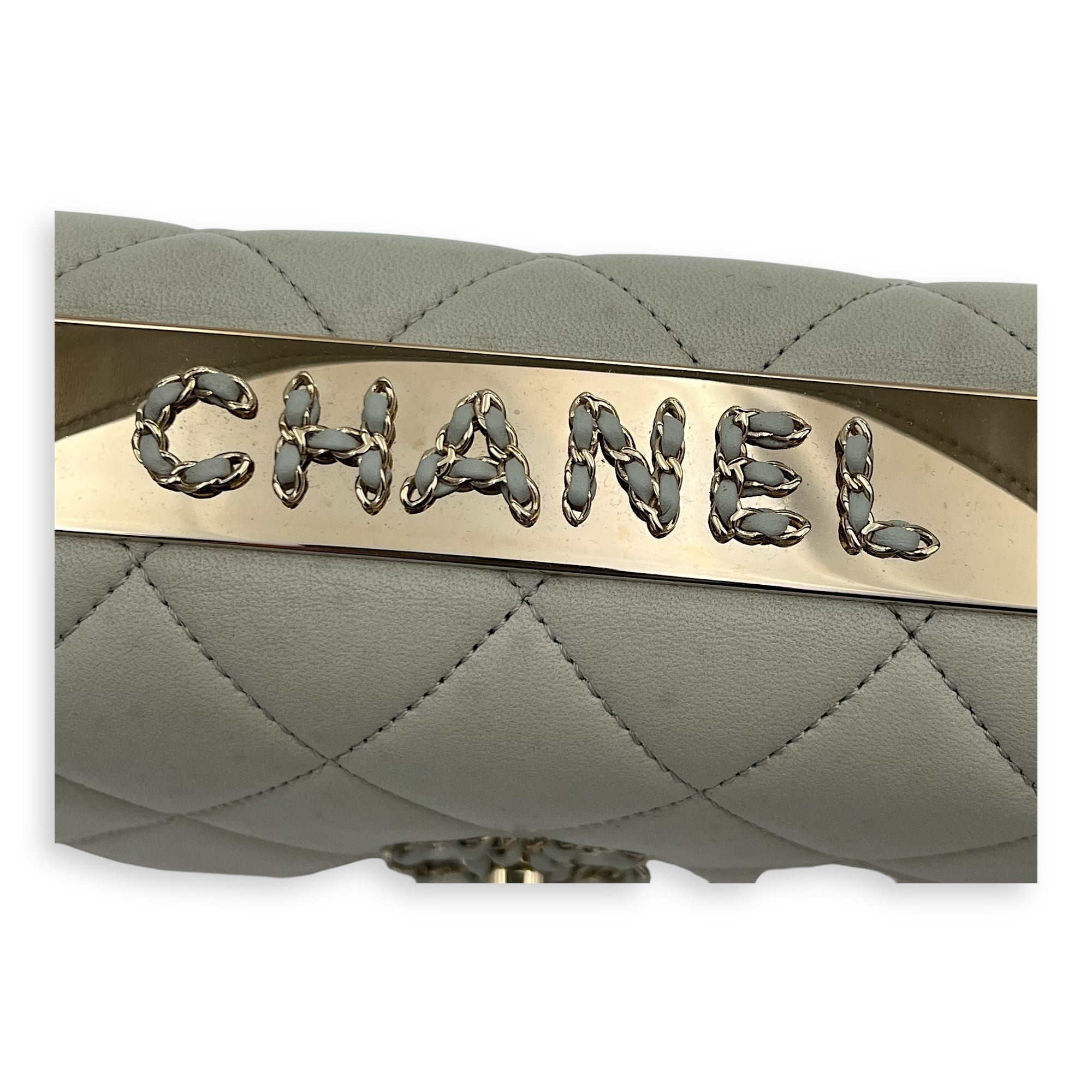 Trendy CC Top Handle Bag Blue in Lambskin, Gold hardware