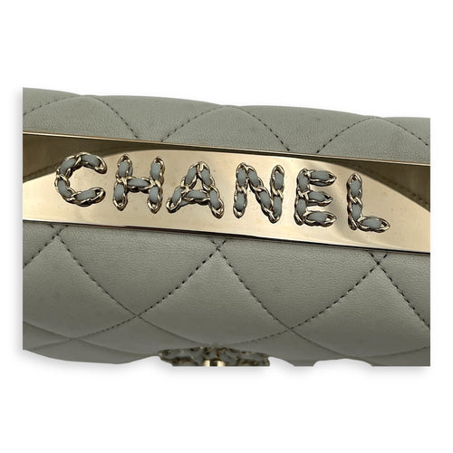 Trendy CC Top Handle Bag Blue in Lambskin, Gold hardware