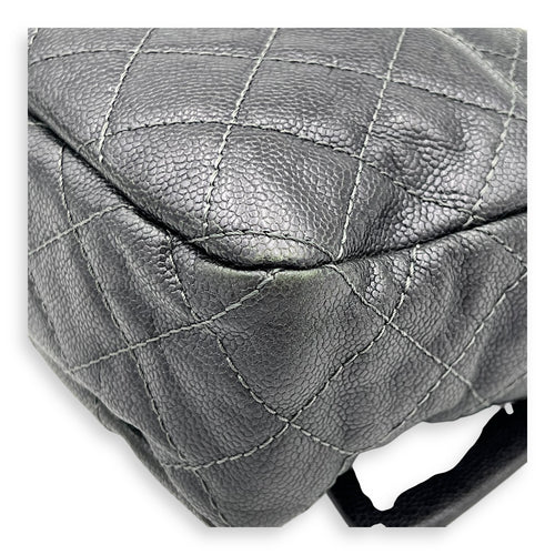 Easy Flap Shoulder Bag Blue in Caviar Leather, Ruthenium hardware