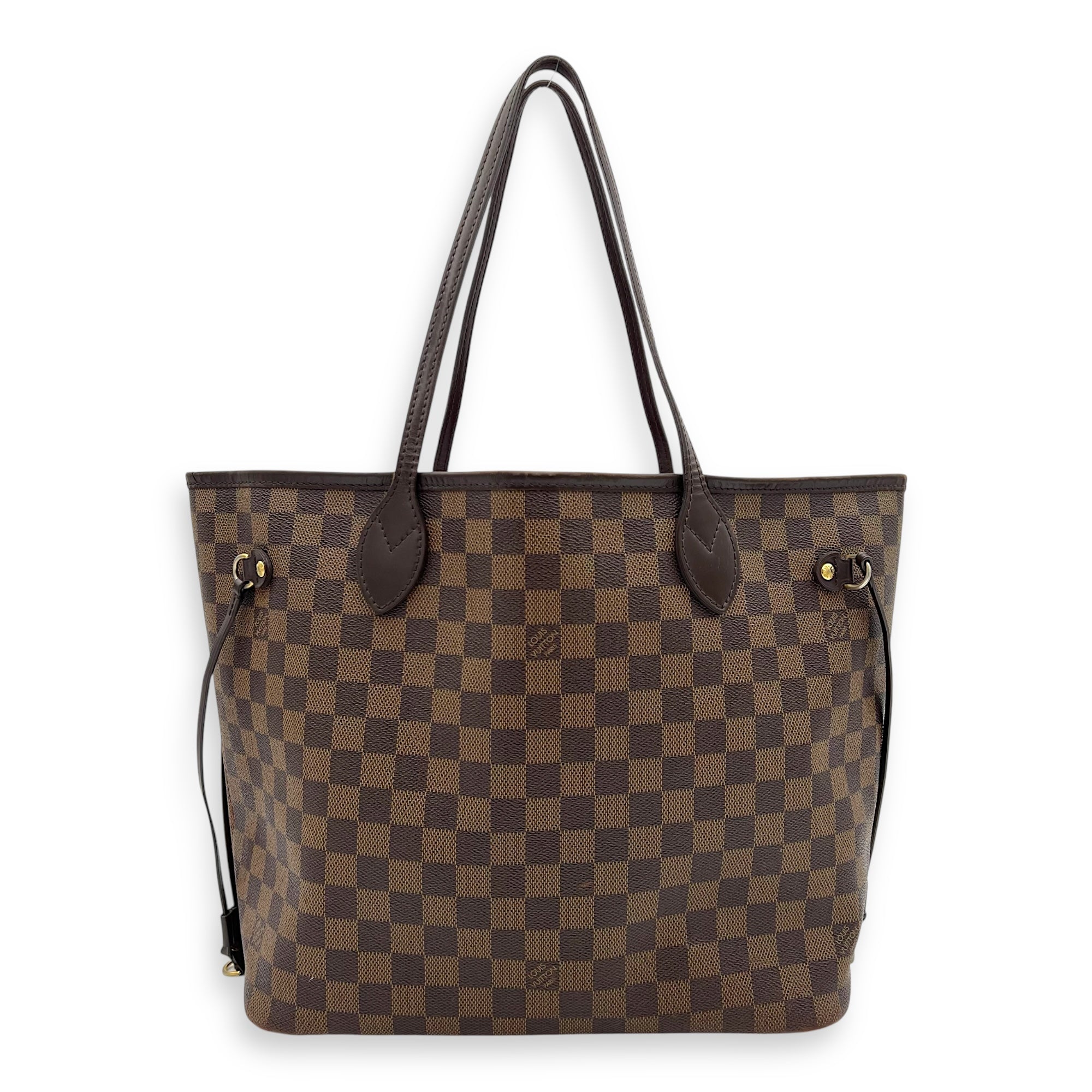 Neverfull MM Brown Tote Bag in Coated Canvas, Gold hardware