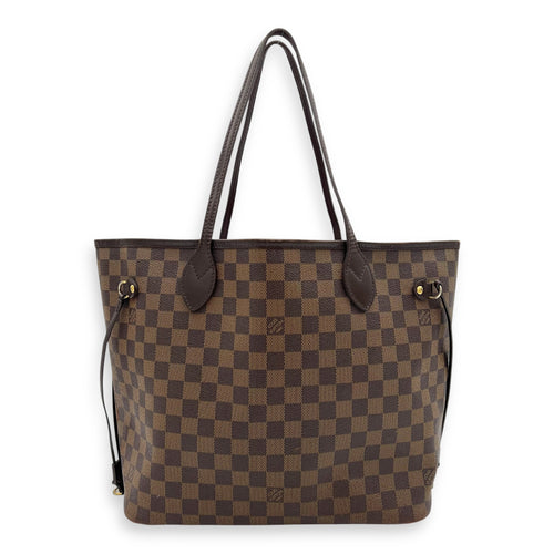 Neverfull MM Brown Tote Bag in Coated Canvas, Gold hardware