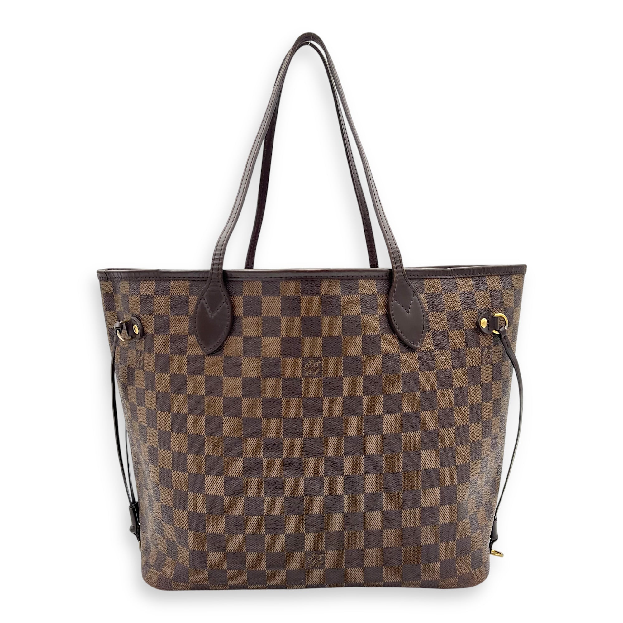 Neverfull MM Brown Tote Bag in Coated Canvas, Gold hardware