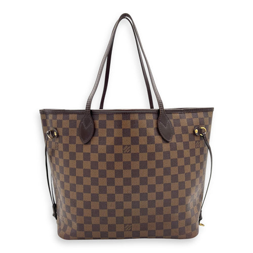 Neverfull MM Brown Tote Bag in Coated Canvas, Gold hardware