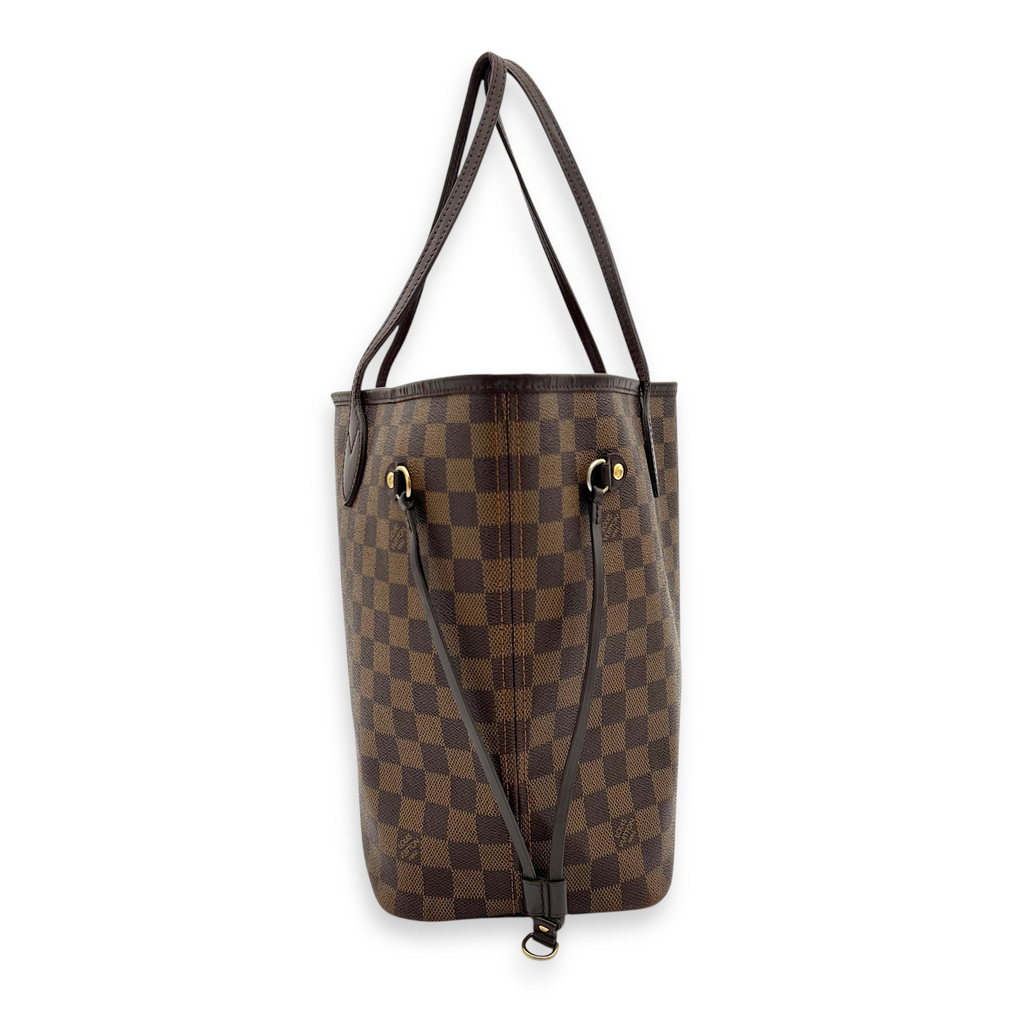 Neverfull MM Brown Tote Bag in Coated Canvas, Gold hardware