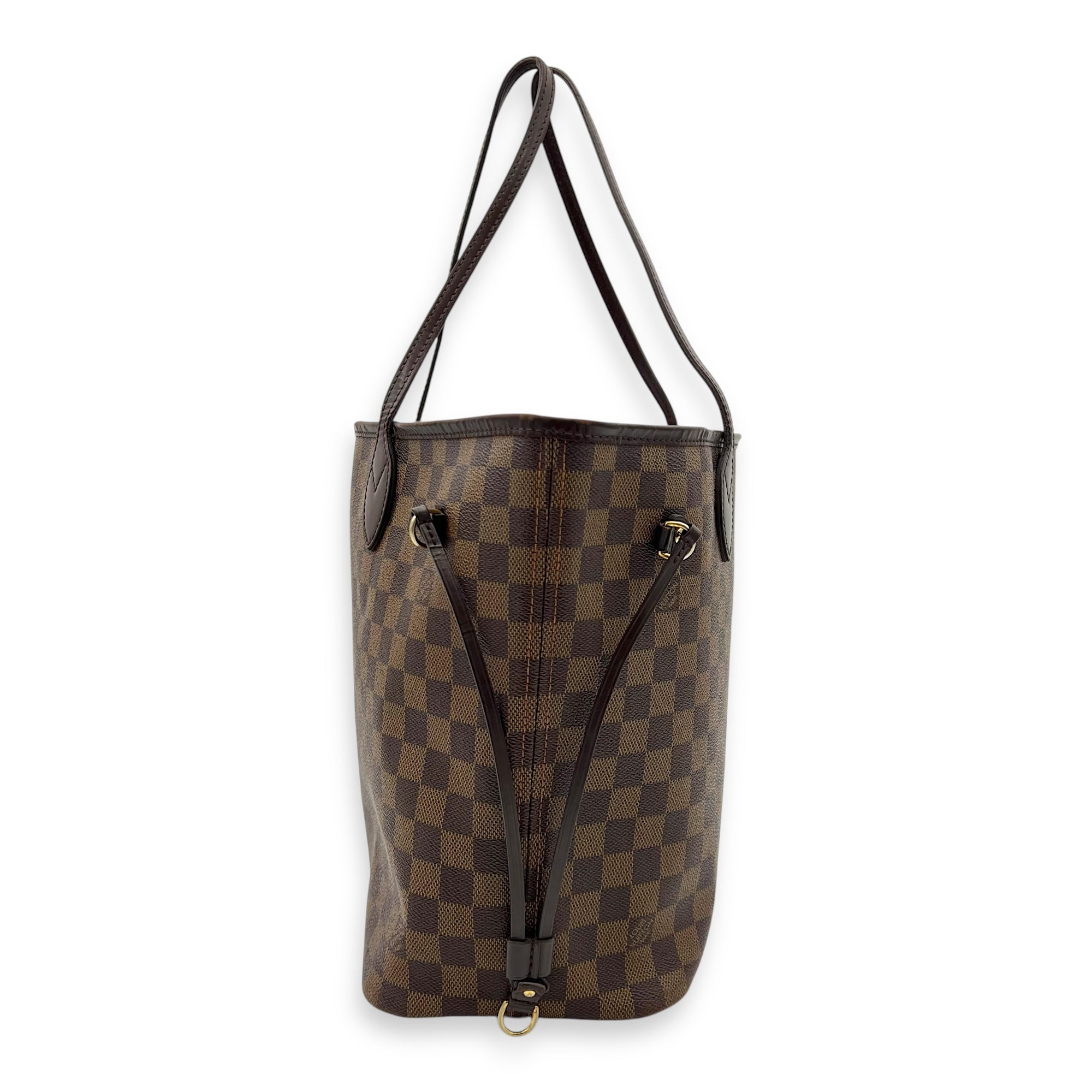 Neverfull MM Brown Tote Bag in Coated Canvas, Gold hardware