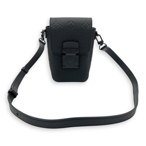S-lock Vertical Wearable Wallet Shoulder Bag Black in Taurillon Leather, Black hardware