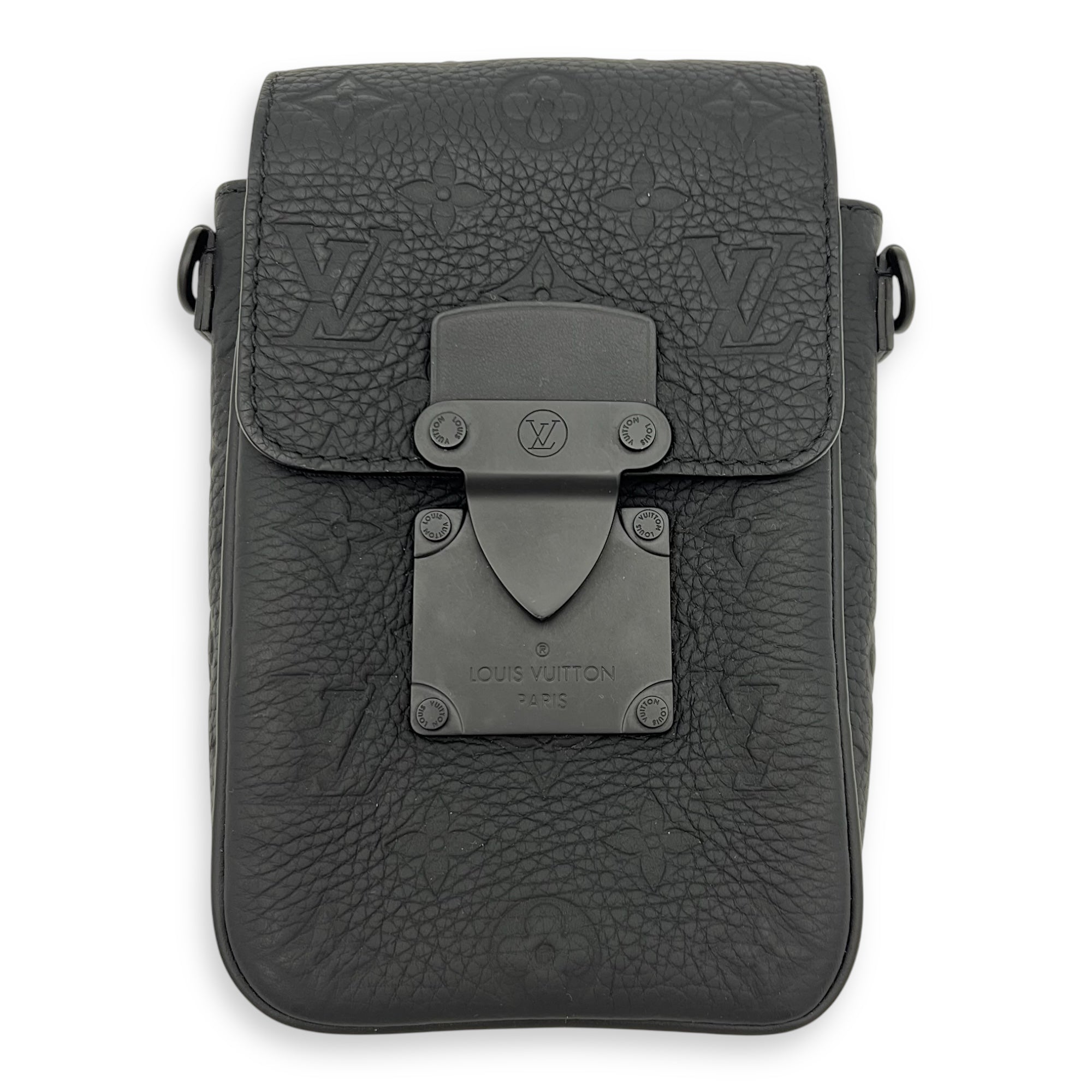 S-lock Vertical Wearable Wallet Shoulder Bag Black in Taurillon Leather, Black hardware