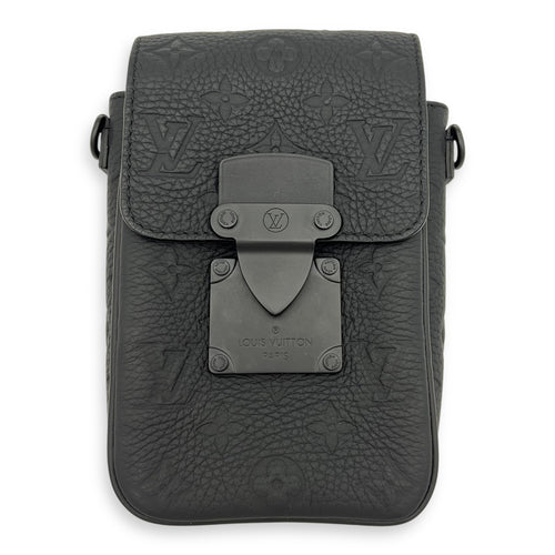 S-lock Vertical Wearable Wallet Shoulder Bag Black in Taurillon Leather, Black hardware