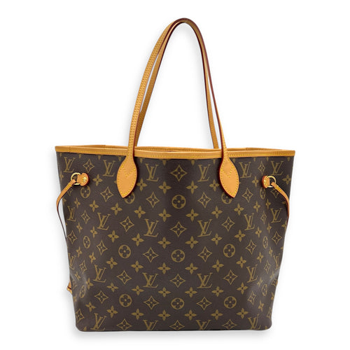 Neverfull Tote Bag Brown in Monogram Coated Canvas, Gold hardware
