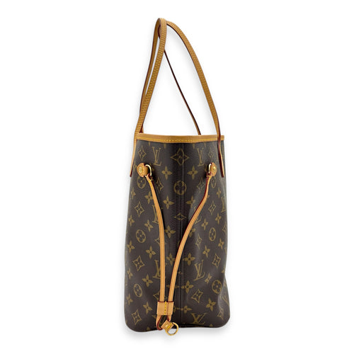 Neverfull Tote Bag Brown in Monogram Coated Canvas, Gold hardware