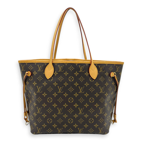 Neverfull Tote Bag Brown in Monogram Coated Canvas, Gold hardware