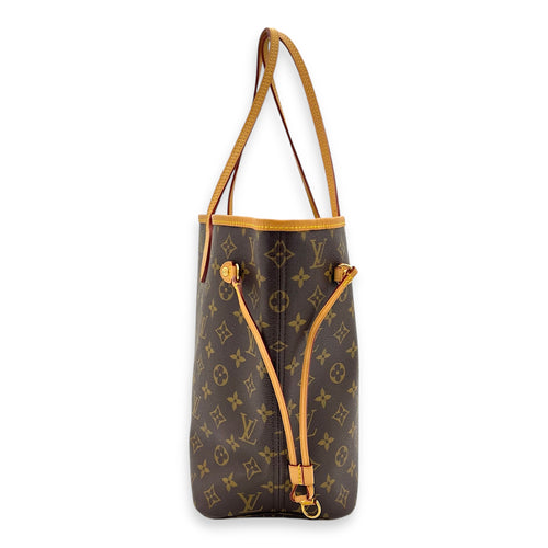 Neverfull Tote Bag Brown in Monogram Coated Canvas, Gold hardware