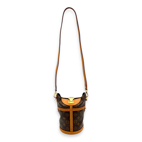 Duffle Shoulder Bag Brown in Monogram Coated Canvas, Gold hardware