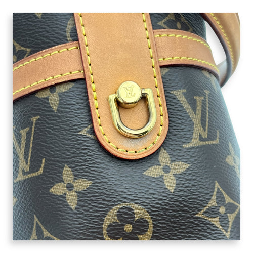 Duffle Shoulder Bag Brown in Monogram Coated Canvas, Gold hardware