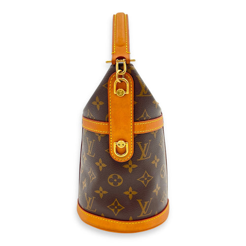 Duffle Shoulder Bag Brown in Monogram Coated Canvas, Gold hardware