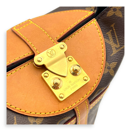 Duffle Shoulder Bag Brown in Monogram Coated Canvas, Gold hardware