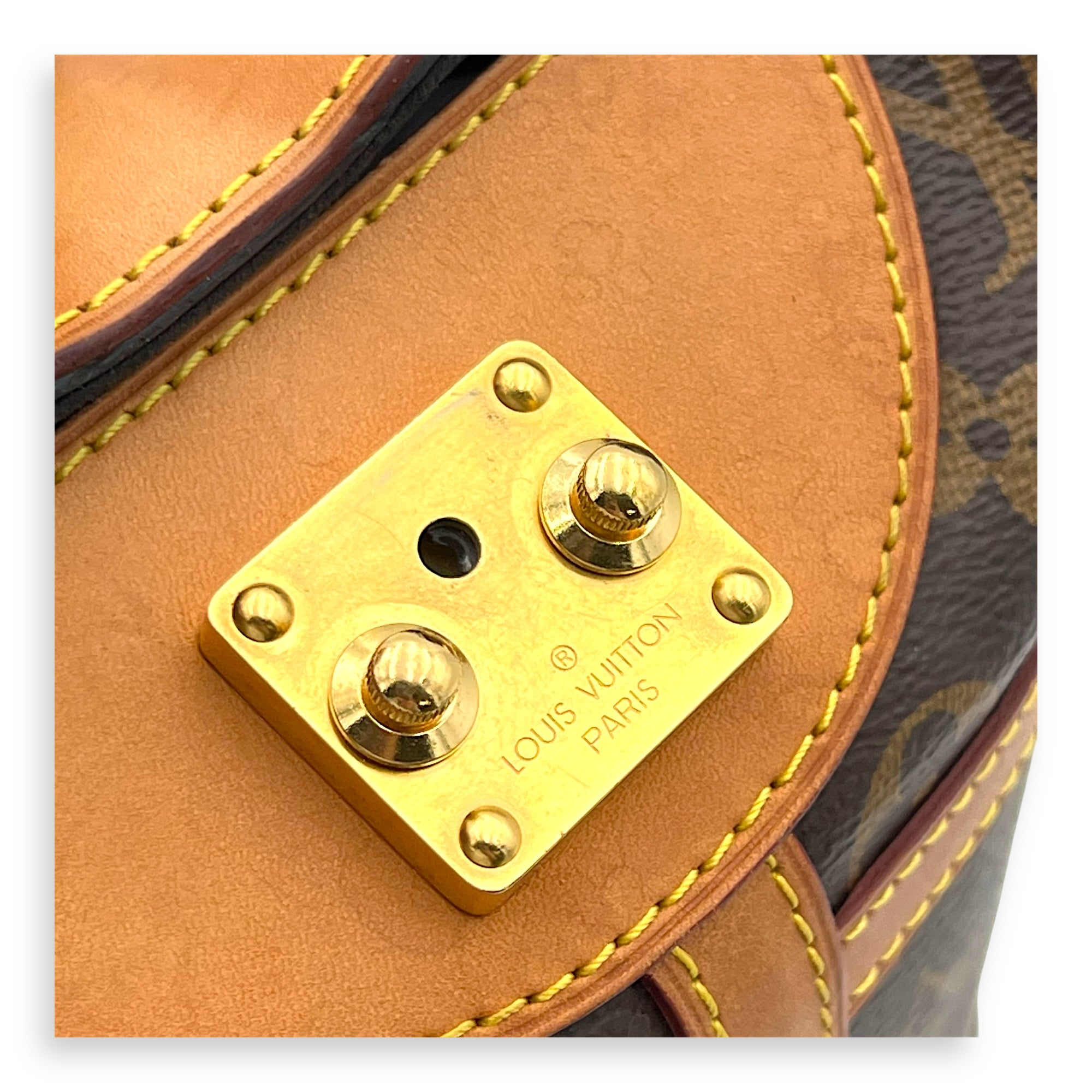 Duffle Shoulder Bag Brown in Monogram Coated Canvas, Gold hardware