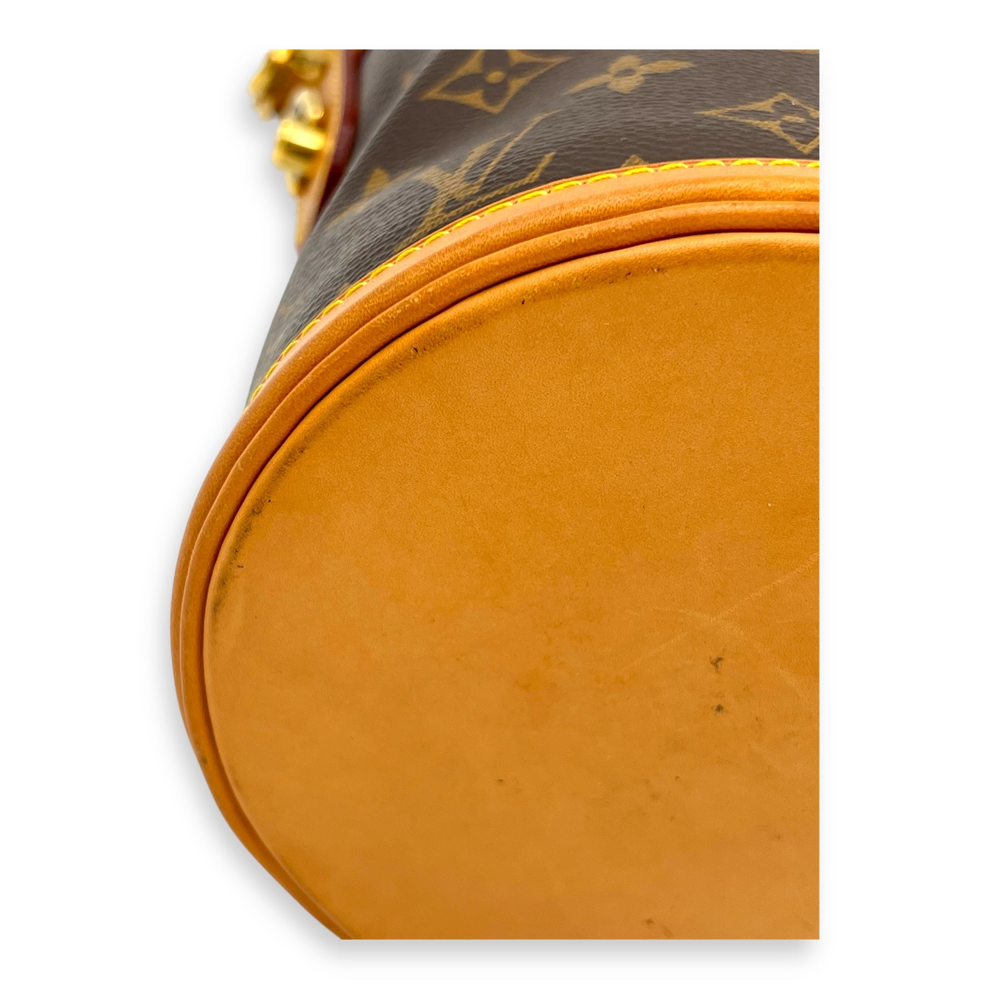 Duffle Shoulder Bag Brown in Monogram Coated Canvas, Gold hardware