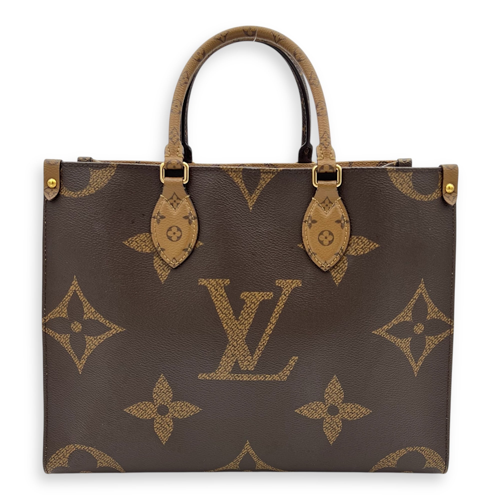 OnTheGo MM Brown Tote Bag in Monogram Coated Canvas, Gold hardware