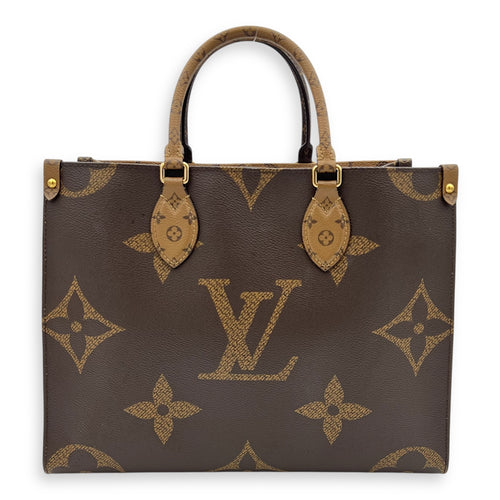 OnTheGo MM Brown Tote Bag in Monogram Coated Canvas, Gold hardware