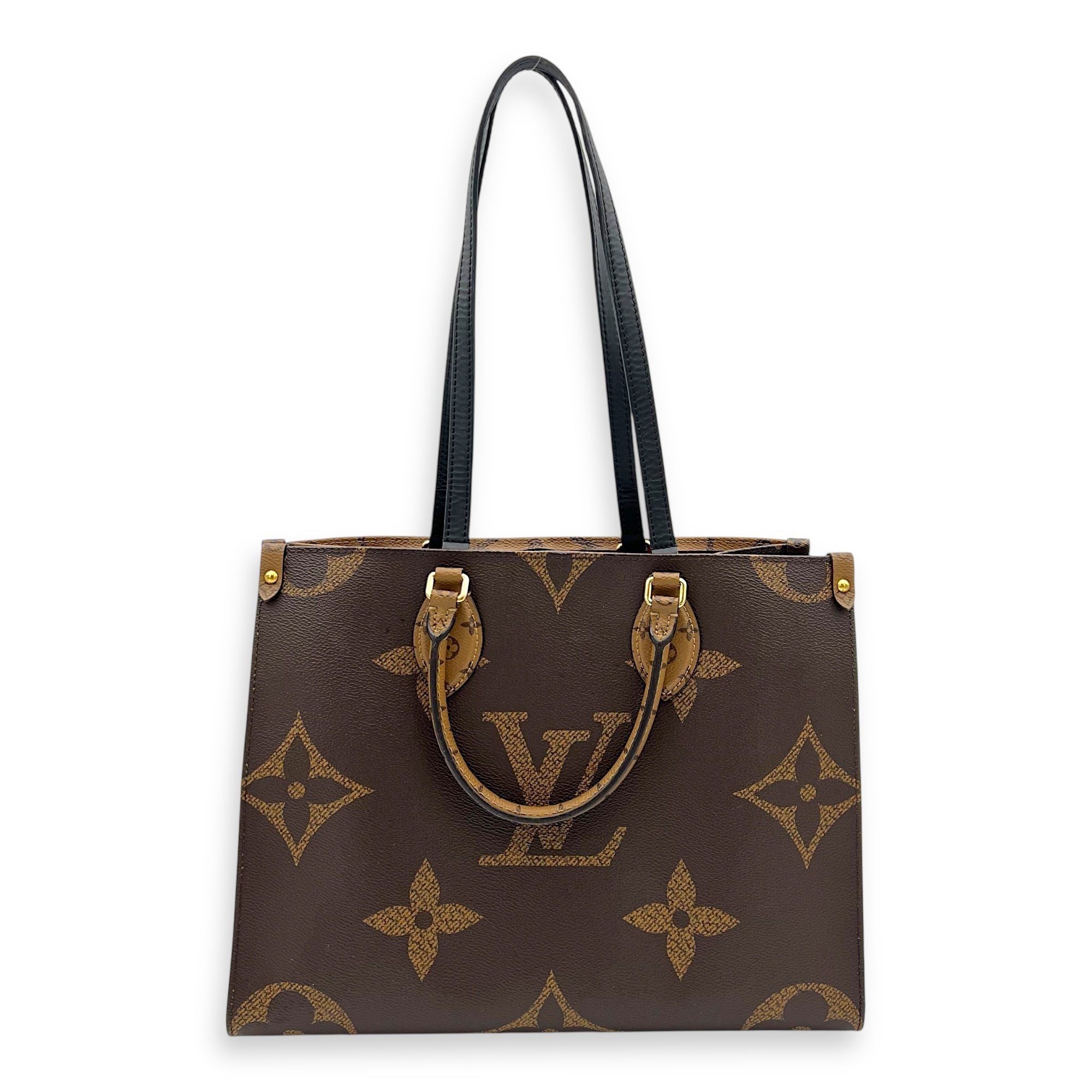 OnTheGo MM Brown Tote Bag in Monogram Coated Canvas, Gold hardware