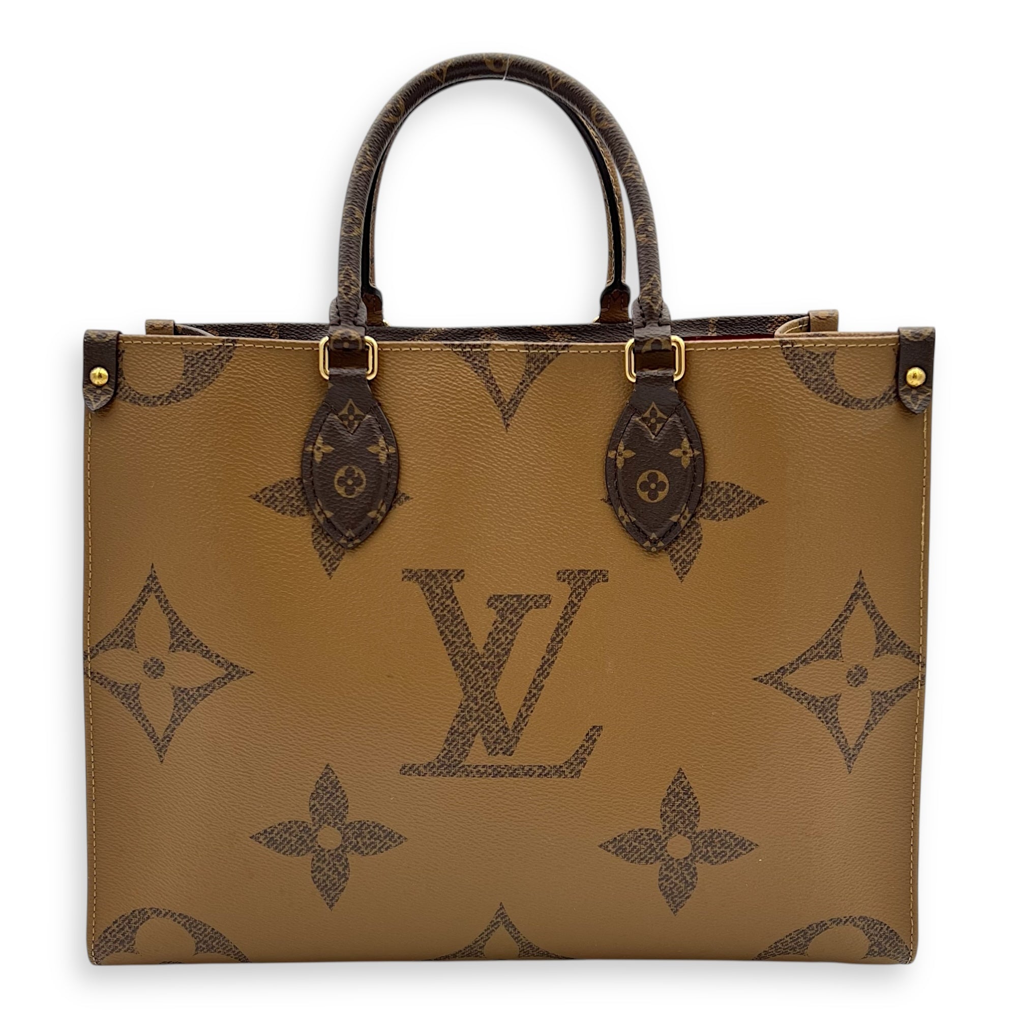 OnTheGo MM Brown Tote Bag in Monogram Coated Canvas, Gold hardware