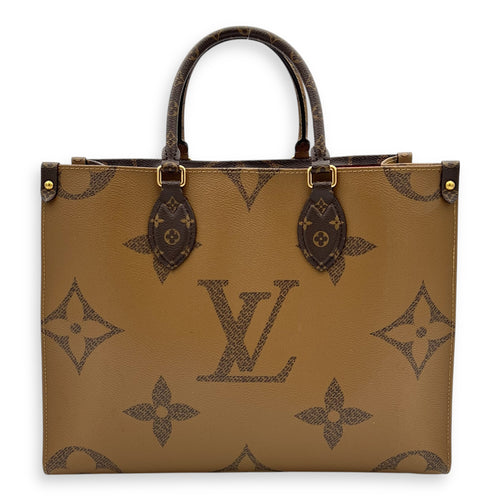 OnTheGo MM Brown Tote Bag in Monogram Coated Canvas, Gold hardware