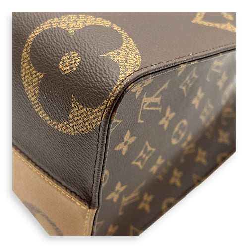 OnTheGo MM Brown Tote Bag in Monogram Coated Canvas, Gold hardware