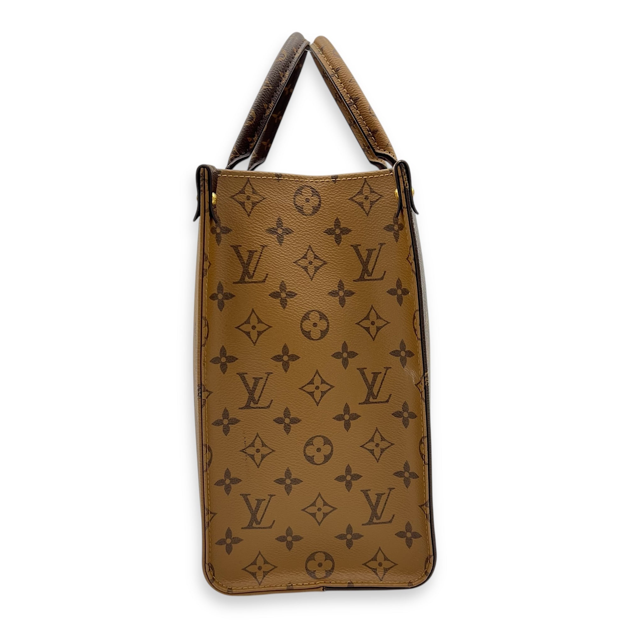 OnTheGo MM Brown Tote Bag in Monogram Coated Canvas, Gold hardware