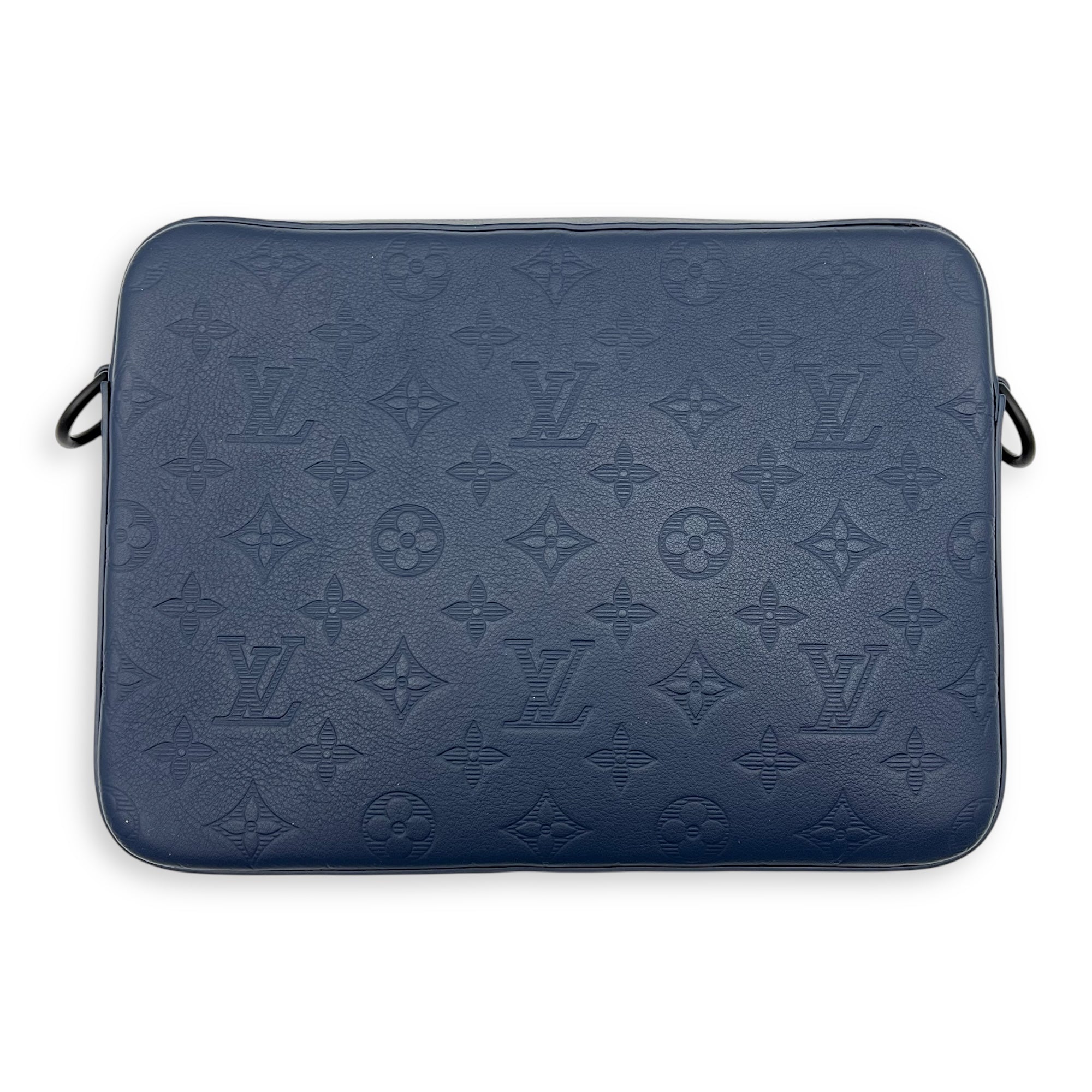 Trio Messenger Bag Blue in Calfskin, Black hardware