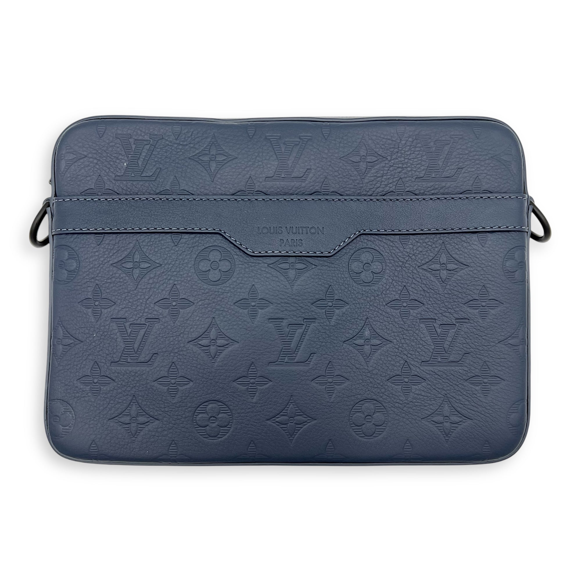 Trio Messenger Bag Blue in Calfskin, Black hardware