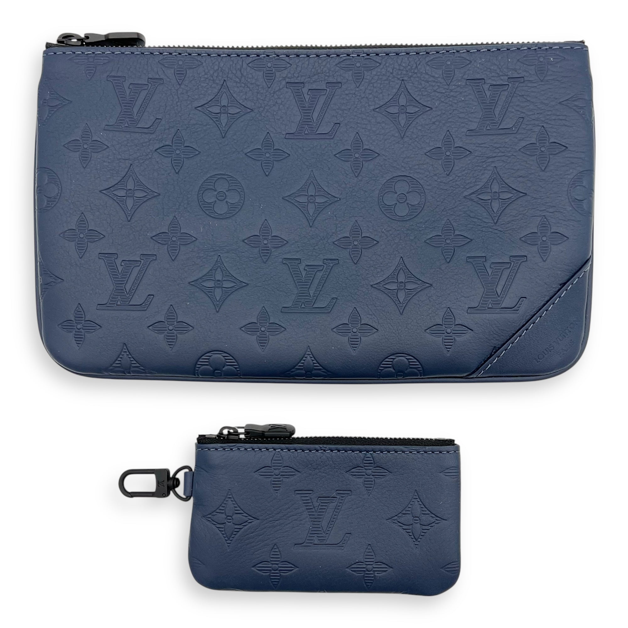 Trio Messenger Bag Blue in Calfskin, Black hardware