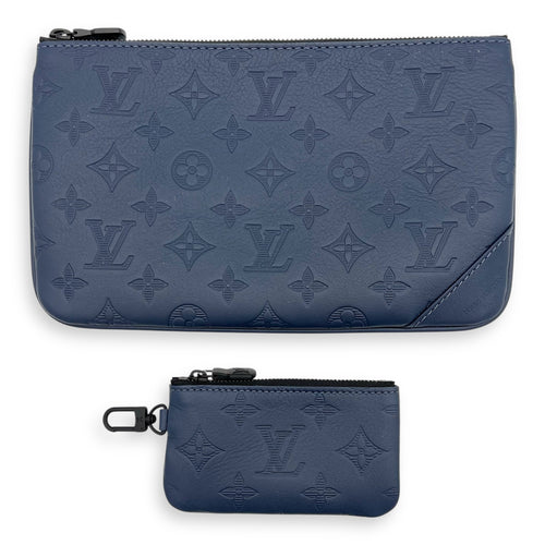 Trio Messenger Bag Blue in Calfskin, Black hardware