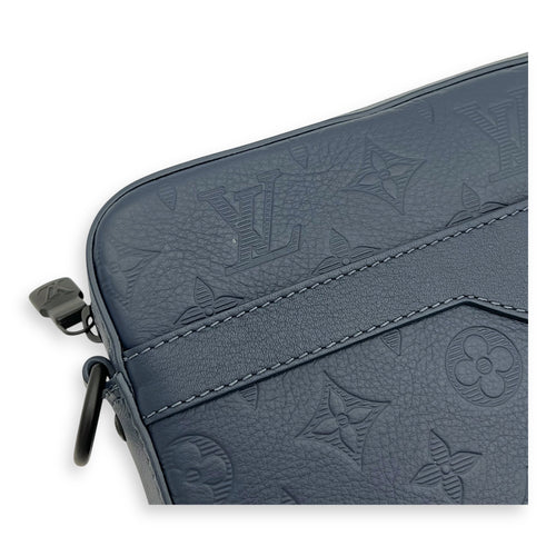 Trio Messenger Bag Blue in Calfskin, Black hardware