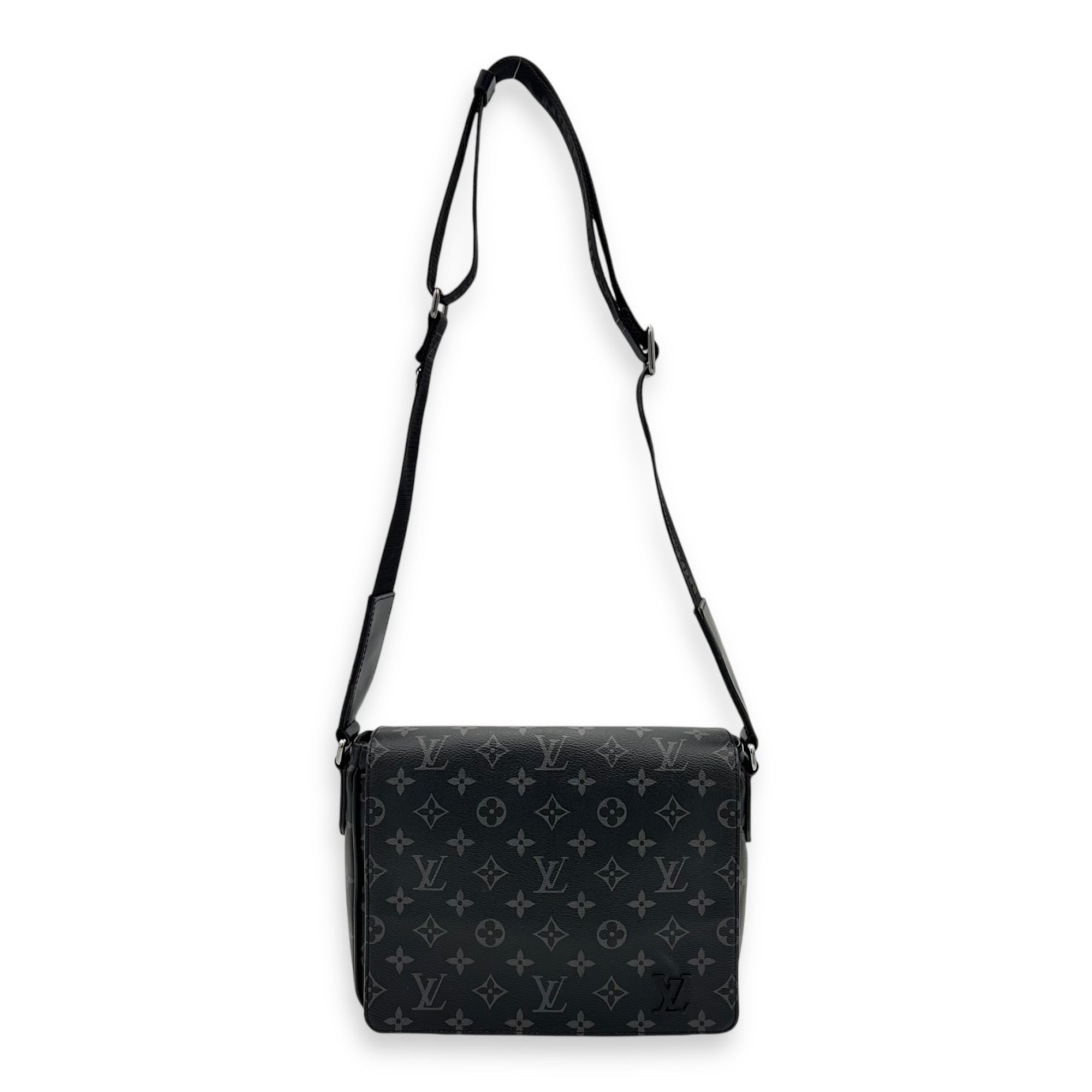District Shoulder Bag Black in Monogram Coated Canvas, Silver hardware