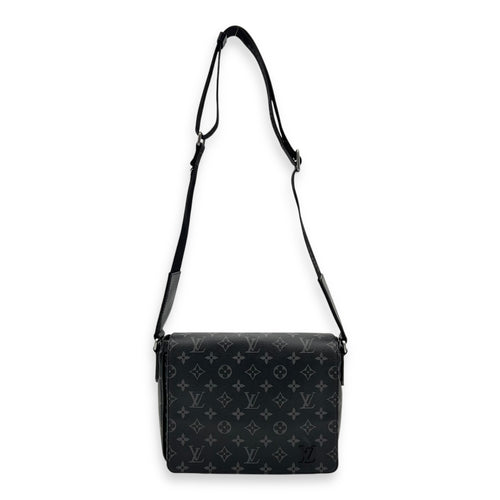 District Shoulder Bag Black in Monogram Coated Canvas, Silver hardware