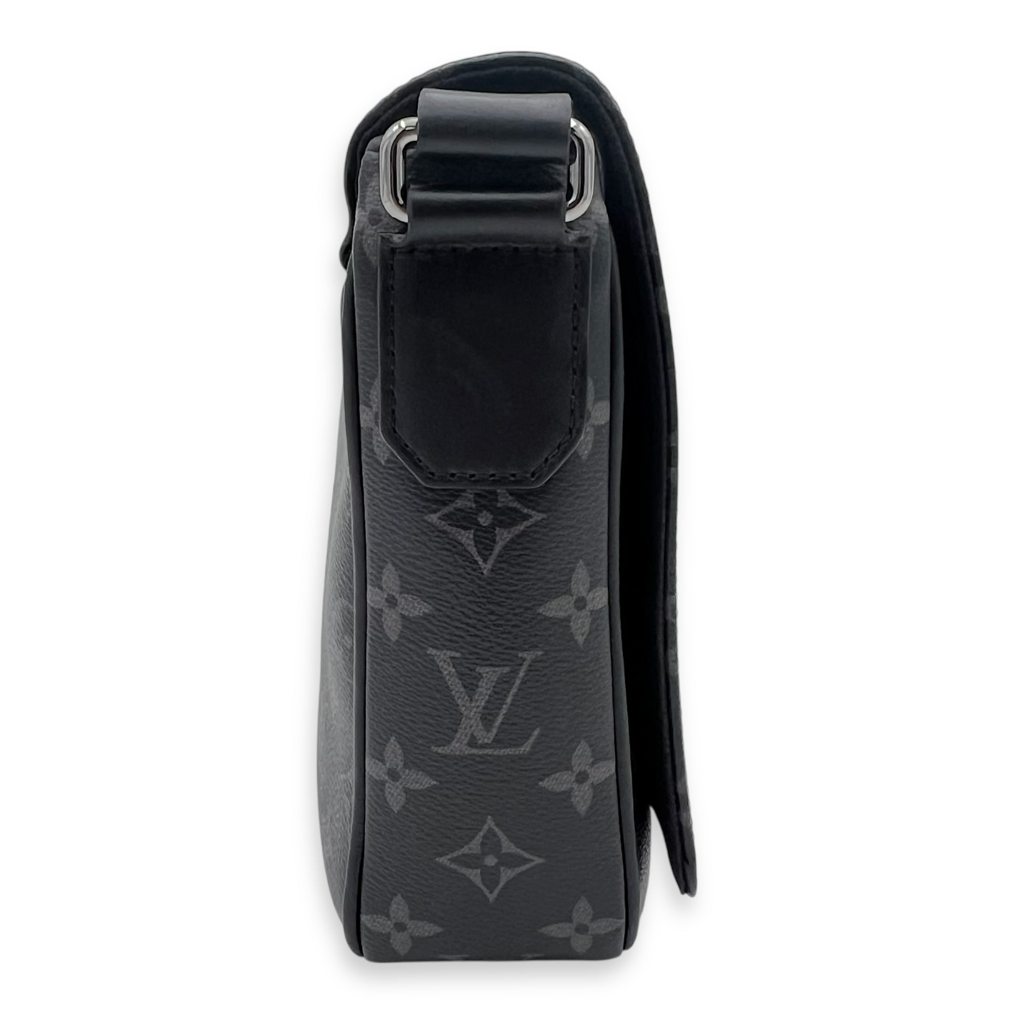 District Shoulder Bag Black in Monogram Coated Canvas, Silver hardware