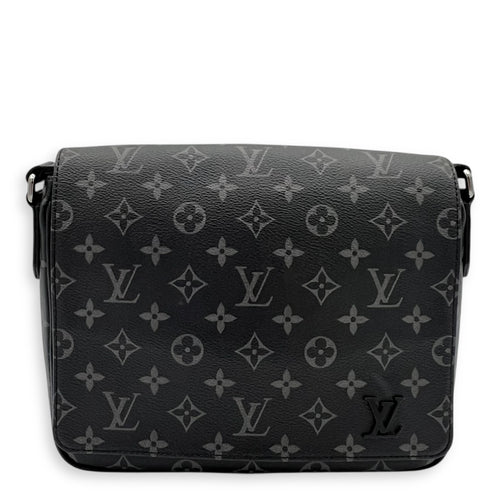 District Shoulder Bag Black in Monogram Coated Canvas, Silver hardware