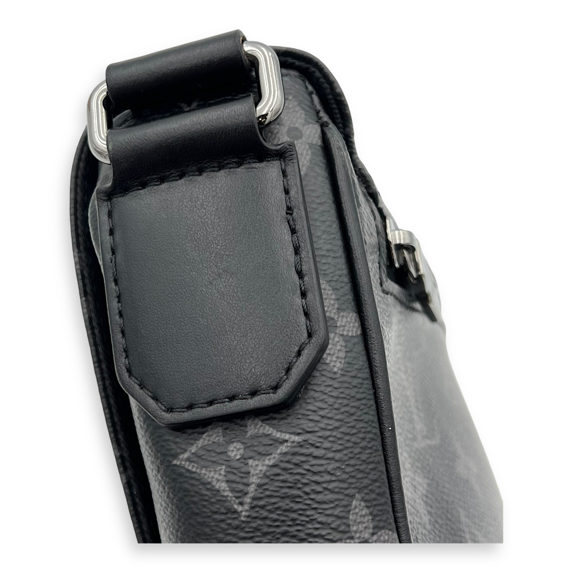 District Shoulder Bag Black in Monogram Coated Canvas, Silver hardware