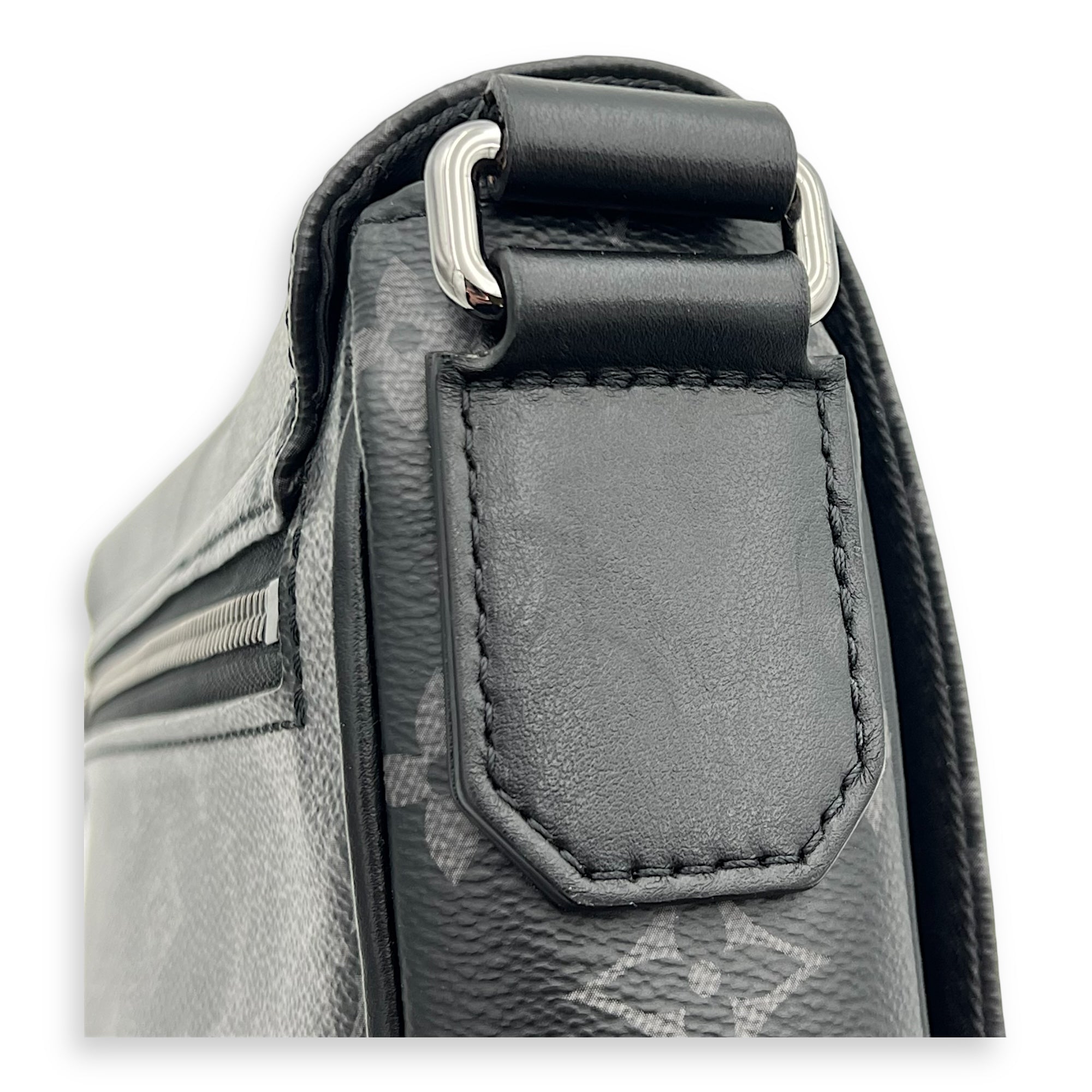 District Shoulder Bag Black in Monogram Coated Canvas, Silver hardware