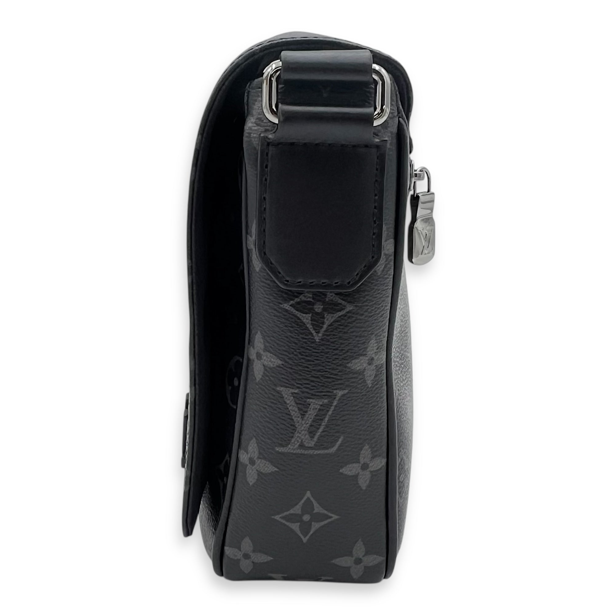 District Shoulder Bag Black in Monogram Coated Canvas, Silver hardware