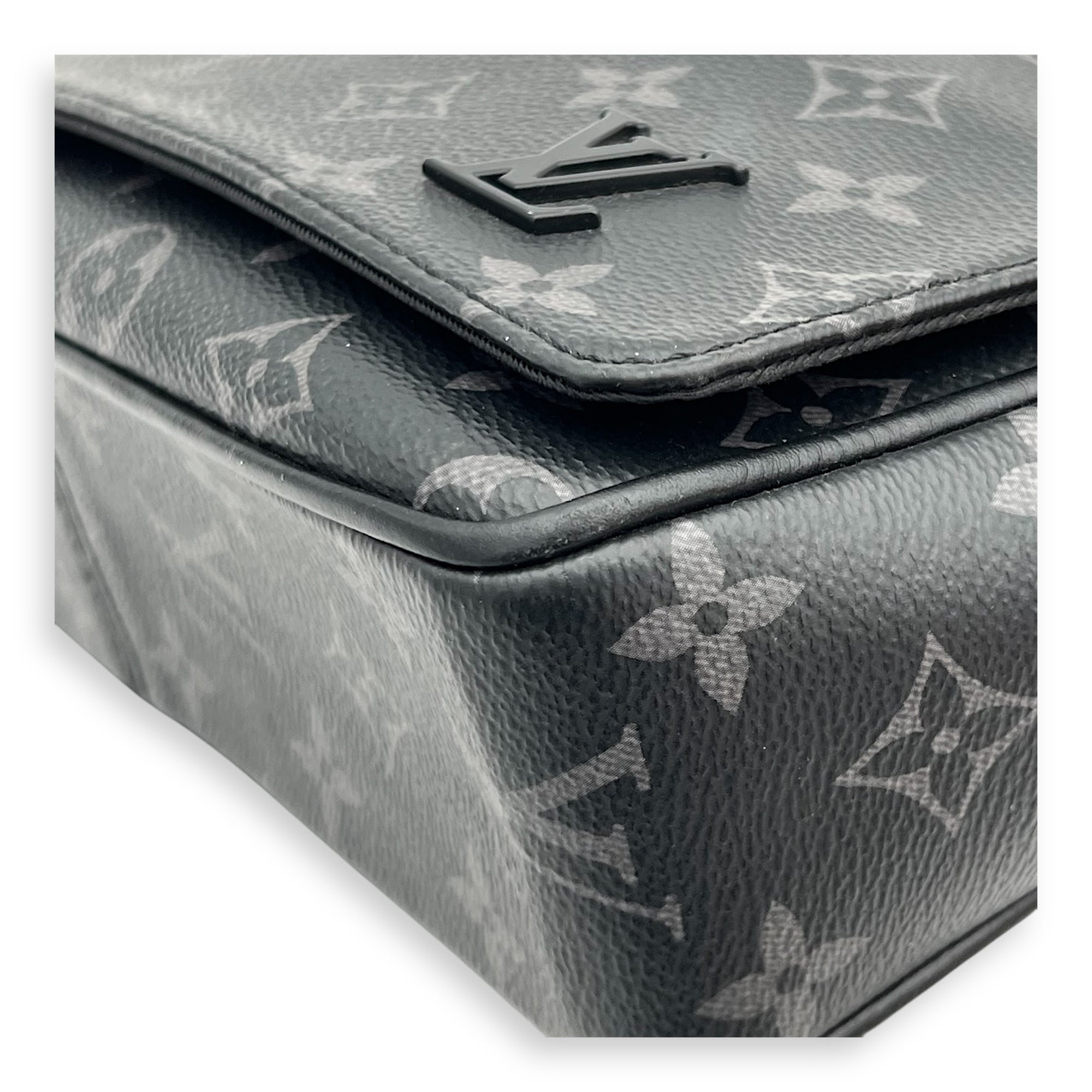 District Shoulder Bag Black in Monogram Coated Canvas, Silver hardware